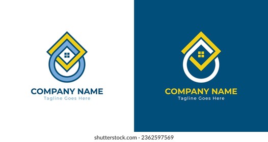 Home Plumbing Water House Logo Concept icon symbol sign Element Design. Aqua, Mineral Oil, Droplet, Cleaning Service, Plumbing Logotype. Vector illustration template