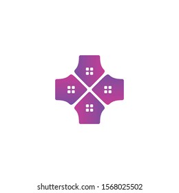 Home plus logo design. vector