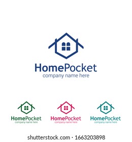 Home Pocket Logo Vector Design, Real Estate Logo, Building Logo, Roof Logo Template Illustration.