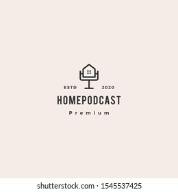 home podcast logo hipster retro vintage icon for house mortgage blog video vlog review channel	