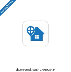 Puntero y icono de búsqueda en color azul estilo y logotipo de la aplicación.