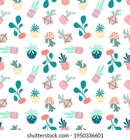 Plantas machacadas en casa sin problemas. Flores interiores. Patrón en colores terrenales y naturales al estilo boho
