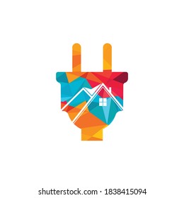 Home power cord logo vector design. House and electric plug vector icon.