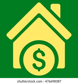 Home Price icon. Vector style is flat iconic symbol, yellow color, green background.