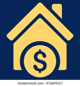 Home Price icon. Vector style is flat iconic symbol, yellow color, blue background.