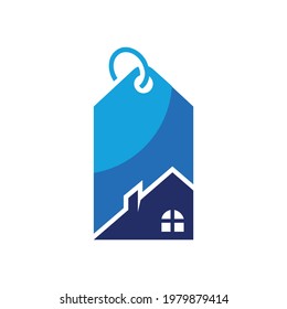 home price tag blue logo icon vector concept flat abstract design