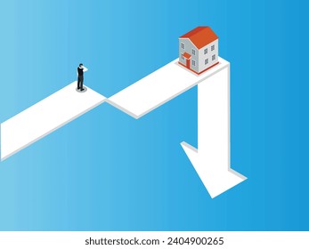 Los precios de las viviendas caen en el concepto de vectores isométricos 3d del mercado inmobiliario