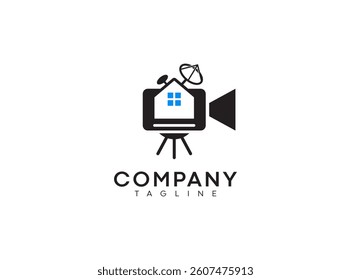 Home production logo design, house and camera vector icon logo