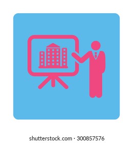 Home project icon. Vector style is pink and blue colors, flat rounded square button on a white background.