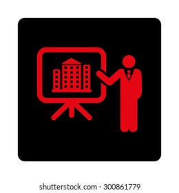 Home project icon. Vector style is intensive red and black colors, flat rounded square button on a white background.