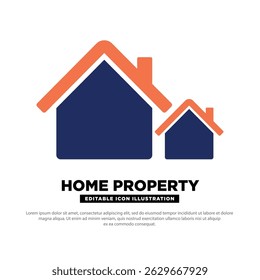 Home Property Icon With Two Overlapping Houses Symbol. Editable vector icon.