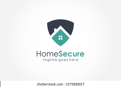 Home Protect logo design template. Vector shield and house logotype illustration. Graphic home security icon label. Modern building alarm symbol. Security sign badge isolated on white background