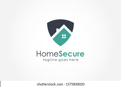 Home Protect logo design template. Vector shield and house logotype illustration. Graphic home security icon label. Modern building alarm symbol. Security sign badge isolated on white background