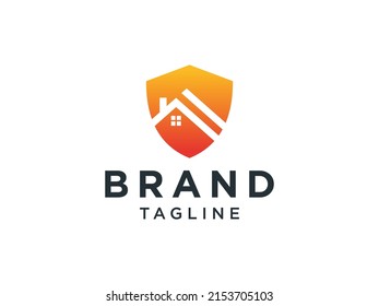 Home Protect Logo Design Template. Vector Shield And House Logotype Illustration. Graphic Home Security Icon Label. Modern Building Alarm Symbol. Security Sign Badge Isolated On White Background