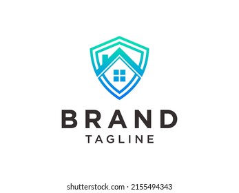 Home Protect Logo Design Template. Vector Shield And House Logotype Illustration. Graphic Home Security Icon Label. Modern Building Alarm Symbol. Security Sign Badge Isolated On White Background