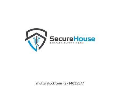 Home Protect logo design template. Vector shield and house logotype illustration. Graphic home security icon label. Modern building alarm symbol. Security sign badge
