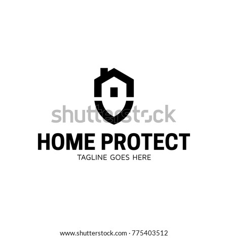 Home Protect logo design template. Vector shield and house logotype illustration. Graphic home security icon label. Modern building alarm symbol. Security sign badge isolated on background