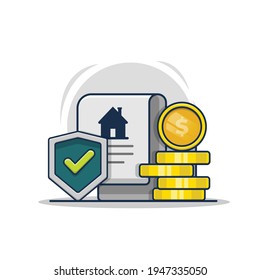 home protection insurance policy icon illustration. agreement document with money