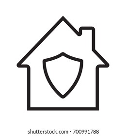 Home Protection Linear Icon. Thin Line Illustration. House With Shield Inside. Contour Symbol. Vector Isolated Outline Drawing