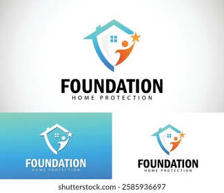 home protection logo creative reaching star design concept shield