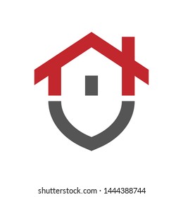 Home Protection Logo Design Template. Vector Shield And House Logotype Illustration. Graphic Home Security Icon Label. Modern Building Alarm Symbol. Security Sign Badge. EPS 10