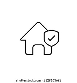 Home protection logo design template. Home safe like under shield sign. Vector shield and house logotype illustration. Graphic home security icon 