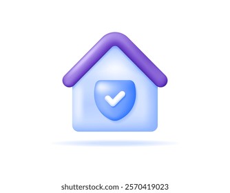 home protection and security concept. property insurance. safe and secure. illustration of house symbol with shield. icon or symbol. minimalist 3d style design. element