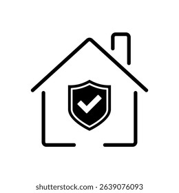 Home Protection and Security Icon. House with a Shield and Checkmark, Modern Symbol of Home Insurance, Safety, and Secure Living, Perfect for Digital Use or Marketing Materials.