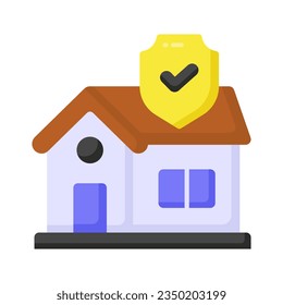 Home with protection shield and check mark, home insurance vector design, property protection concept