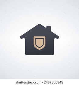 Heimschutz. Schild und Haus. Hausschutz, sicheres Eigentum. Stock Vektorillustration isoliert auf weißem Hintergrund.