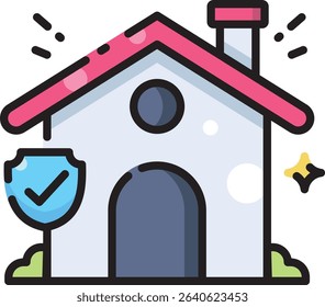 Home protection vector icon with secure shield, perfect for smart house safety systems, surveillance, and security design purposes.