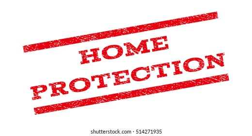 Home Protection watermark stamp. Text caption between parallel lines with grunge design style. Rubber seal stamp with dust texture. Vector red color ink imprint on a white background.