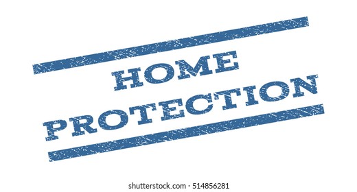 Home Protection watermark stamp. Text caption between parallel lines with grunge design style. Rubber seal stamp with scratched texture. Vector cobalt blue color ink imprint on a white background.