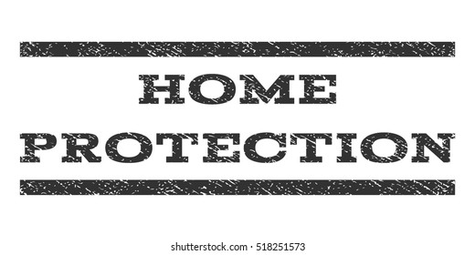 Home Protection watermark stamp. Text tag between horizontal parallel lines with grunge design style. Rubber seal stamp with scratched texture. Vector gray color ink imprint on a white background.