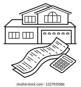 Home Purchase Agreement. Buying a house. Real estate calculator. Calculate rent-own contract. Property purchase costs calculator. Vector flat outline icon illustration isolated on white background.