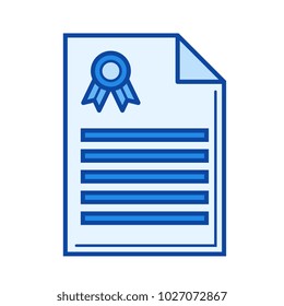 Home purchase contract line icon isolated on white background. Home purchase contract line icon for infographic, website or app. Blue icon designed on a grid system.