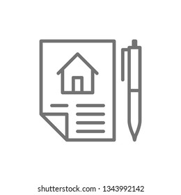 Home purchase contract, sale of real estate, lease line icon.