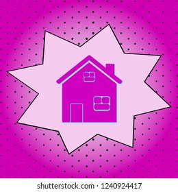 Home .Purple icon pop-art background .Vector.