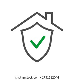 Home quarantine icon with a green marker, indicates safety in self-isolation, avoid infection with coronavirus