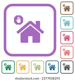 Home quarantine simple icons in color rounded square frames on white background