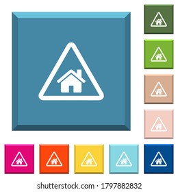 Home quarantine white icons on edged square buttons in various trendy colors