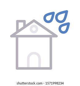 home with rain vector color line icon