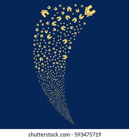 Home random fireworks stream. Vector illustration style is flat yellow iconic symbols on a blue background. Object fountain combined from scattered symbols.