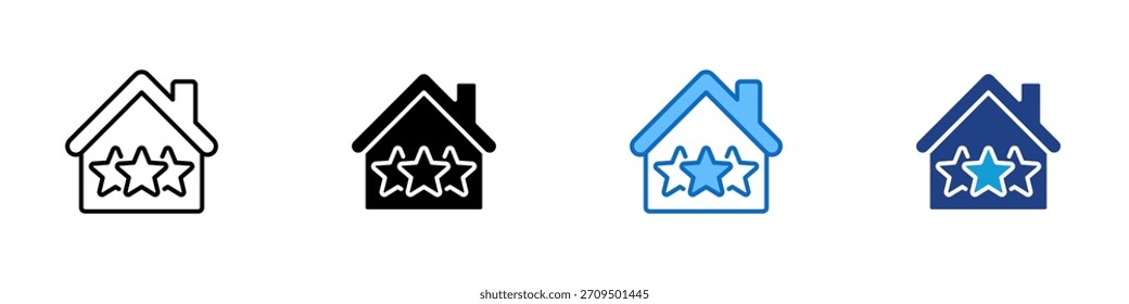 Vector de diseño de íconos de estilo múltiple: casa con tres estrellas en el interior, que representa la calidad de la vivienda, la calificación de la propiedad o la satisfacción del Cliente