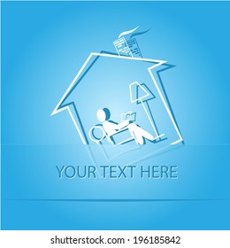 Home reading. Paper sticker as bookmark. Vector illustration. Eps10.