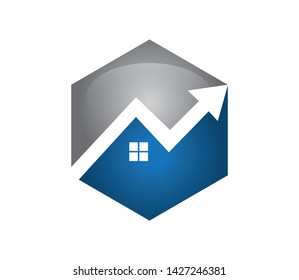 home or real estate property vector logo design concept template inspiration with going up arrow