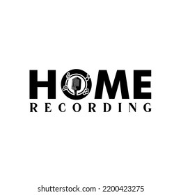 Home Recording Typography Logo With Vintage Mic Microphone Icon