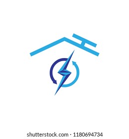 Home with recycle electric energy logo