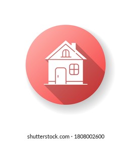 Home red flat design long shadow glyph icon. House improvement. Suburb living. Cottage for family dwelling. Rent apartment. House renovation. Building construction. Silhouette RGB color illustration