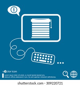 Home related blinds and flat design elements. Line icons for application development, web page coding and programming, creative process, social media, print.